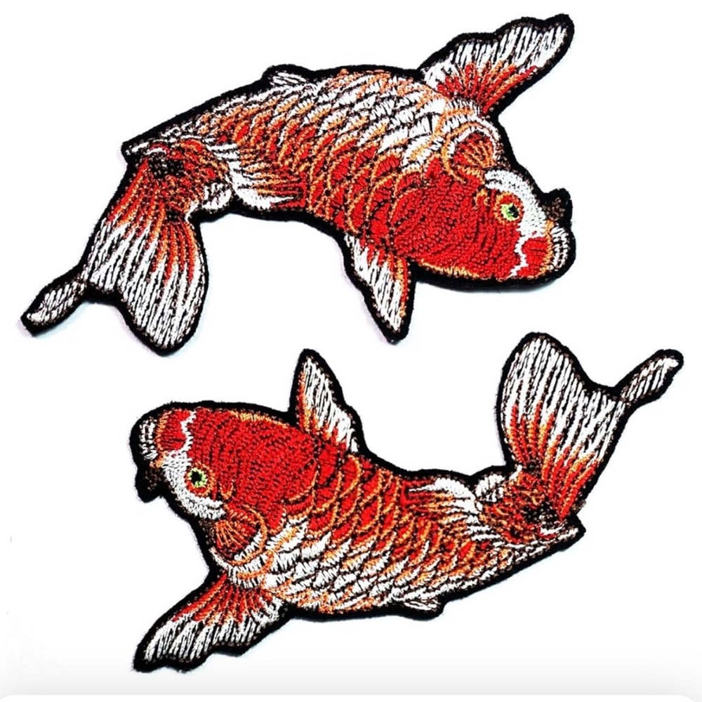 Patch Set of 2 Red Koi Fish Applique Patch Japanese Embroidered Iron On Patches